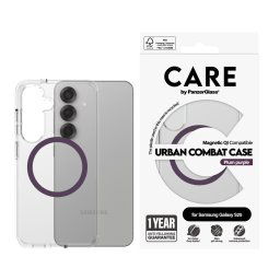 Гръб Care by PanzerGlass за Samsung Galaxy S25, Flagship Case, Прозрачен, Urban Combat, QI Compatible, Plum Purple