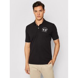 La Martina Тениска с яка и копчета CCMP01 PK001 Черен Regular Fit