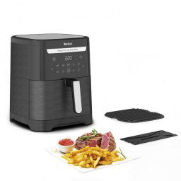 Фритюрник с горещ въздух Tefal EasyFry & Grill XXL EY801815, 1830W, Вграден грил, 8 програми, Капацитет 6,5 л, 2 зони за готвене, Технология Extra Crisp, Незалепващо покритие, Черен