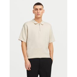 Jack & Jones Тениска с яка и копчета Troy 12269617 Бежов Relaxed Fit