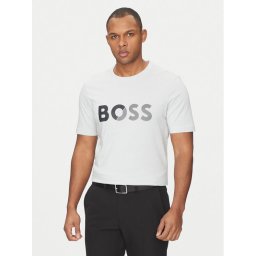 BOSS Тишърт Tape Logo 50530990 Сив Regular Fit