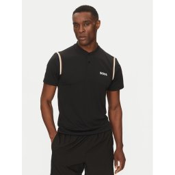 BOSS Тениска с яка и копчета Pariq 50534347 Черен Slim Fit