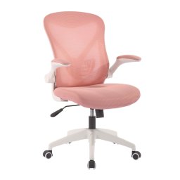 Работен стол RFG Jolly White W, до 120кг, дамаска/меш, полипропиленова база, Tilt механизъм, коригиране на височината, лумбална опора, розов