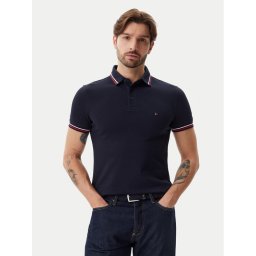 Tommy Hilfiger Тениска с яка и копчета Tipped MW0MW37346 Тъмносин Slim Fit