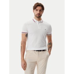 Tommy Hilfiger Тениска с яка и копчета Tipped MW0MW37346 Бял Slim Fit