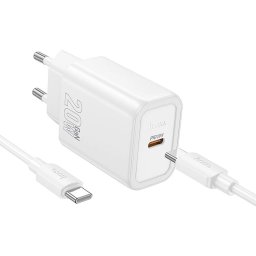 Зарядно Hoco N60 с кабел Type C към Type C PD QC 20W White