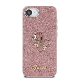 Гръб Guess за iPhone 17E, iPhone 16E ,PU, Fixed Glitter, 4G Metal Logo, Розов