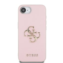 Гръб Guess за iPhone 17E, iPhone 16E, PU, Grained, 4G Metal Logo, Розов