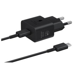 Зярядно 220V Samsung USB-C 25W Travel Charger with Type C Data Cable - Черно, EP-T2510XBE