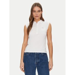 Guess Jeans Тениска с яка и копчета W5GP24 KCYR1 Бял Regular Fit