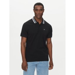 BOSS Тениска с яка и копчета 50538176 Черен Regular Fit