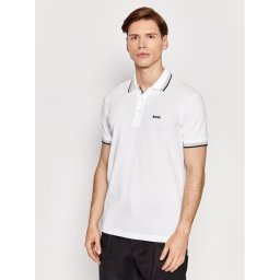 Boss Тениска с яка и копчета Paddy 50469055 Бял Regular Fit