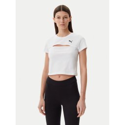 Puma Тишърт Ess Cut-Out 631164 Бял Slim Fit