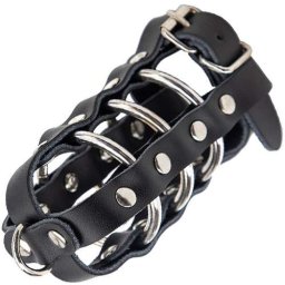 Кожена пенис клетка с метални рингове "SPIRITUS CHASITY" 13 см