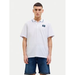 Jack & Jones Тениска с яка и копчета Hudson 12269238 Бял Regular Fit