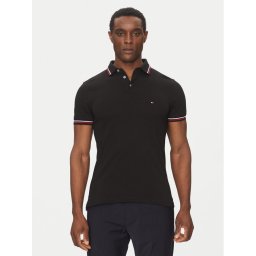 Tommy Hilfiger Тениска с яка и копчета Tipped MW0MW37346 Черен Slim Fit