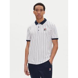 Fila Тениска с яка и копчета Linter FAM0923 Бял Regular Fit