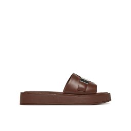 Calvin Klein Чехли Flatform Slide W/Ck Hw - Lth HW0HW02368 Кафяв