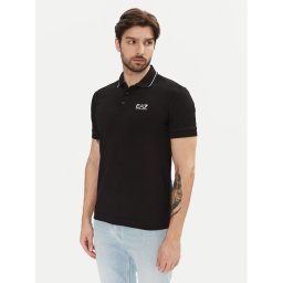 EA7 Emporio Armani Тениска с яка и копчета 8NPF16 PJVUZ 1200 Черен Slim Fit
