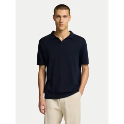 Selected Homme Тениска с яка и копчета Mattis 16096197 Тъмносин Regular Fit