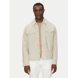 BOSS Кожено яке 50538002 Бял Regular Fit