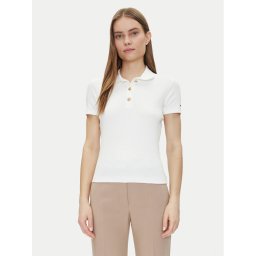 Tommy Hilfiger Тениска с яка и копчета Slim Gold Button Polo Ss WW0WW45436 Бял Regular Fit