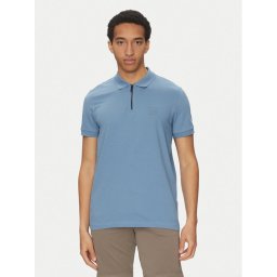BOSS Тениска с яка и копчета Passerzip 50537507 Светлосиньо Slim Fit
