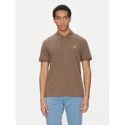 BOSS Тениска с яка и копчета 50536728 Бежов Regular Fit
