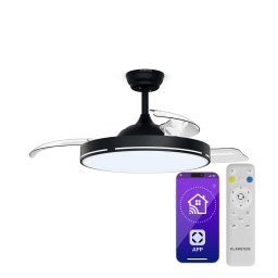 Klarstein AirFold, Смарт таванен вентилатор, Сгъваеми перки, Димируемо LED осветление, Смарт (VTS14-KL-ASB)