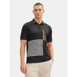 BOSS Тениска с яка и копчета Paddy Striped C1 50539506 Черен Regular Fit