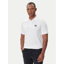 KARL LAGERFELD Тениска с яка и копчета 745710 500224 Бял Regular Fit