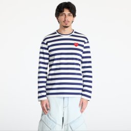 Тениска Comme des Garçons PLAY Stripe Emblem x Rhinestone Long Sleeve Tee UNISEX Navy/ White XS