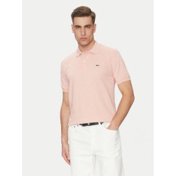 Lacoste Тениска с яка и копчета L1264 Розов Classic Fit