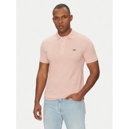 Lacoste Тениска с яка и копчета PH4012 Розов Slim Fit