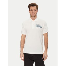 Lacoste Тениска с яка и копчета PH0285 Екрю Regular Fit