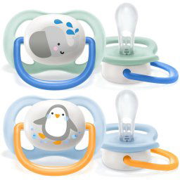 Залъгалка Philips Avent ultra air 0-6 м., за момче, животни, 2 броя SCF080/05