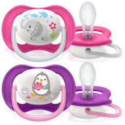 Залъгалка Philips Avent ultra air 6-18 м., за момиче, животно, 2 броя SCF080/08