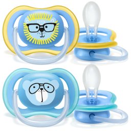Залъгалка Philips Avent ultra air 18 м.+, за момче, мечка и лъв, 2 броя SCF349/14