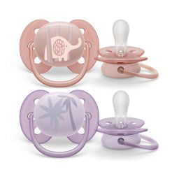 Залъгалка Philips Avent ultra soft 0-6 м. 2 бр. розова, лилава SCF091/09