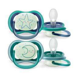 Залъгалка Philips Avent ultra air Night 6-18 м. 2 бр. SCF376/13, светеща в тъмното