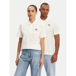 Lacoste Тениска с яка и копчета PH2723 Екрю Regular Fit