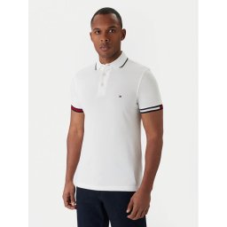 Tommy Hilfiger Тениска с яка и копчета Flag Cuff MW0MW38458 Бял Slim Fit
