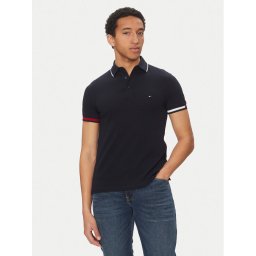Tommy Hilfiger Тениска с яка и копчета Flag Cuff MW0MW38458 Тъмносин Slim Fit