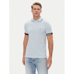Tommy Hilfiger Тениска с яка и копчета Flag Cuff MW0MW38458 Светлосиньо Slim Fit
