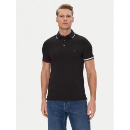 Tommy Hilfiger Тениска с яка и копчета Flag Cuff MW0MW38458 Черен Slim Fit