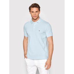 Tommy Hilfiger Тениска с яка и копчета MW0MW17771 Светлосиньо Slim Fit