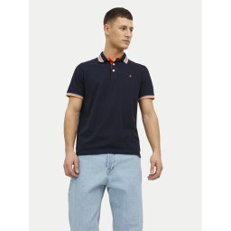 Jack & Jones Тениска с яка и копчета Paulos 12136668 Тъмносин Slim Fit