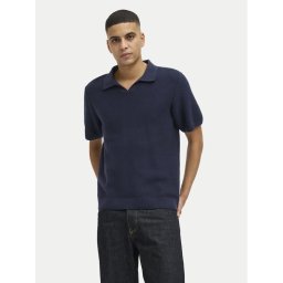 Jack & Jones Тениска с яка и копчета Ceaston 12273012 Тъмносин Regular Fit