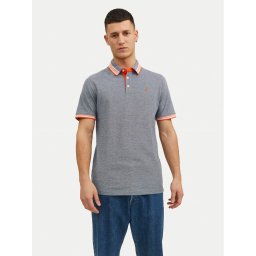 Jack & Jones Тениска с яка и копчета Paulos 12136668 Сив Slim Fit