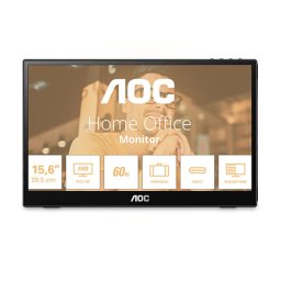 AOC 16T3EA, 15.6'' portable monitor, IPS panel, FHD 1920x1080, 16:9, 250cd/m2, 700:1, 50M:1, 60Hz, 4ms, Autopivot feature, Flicker-Free, USB-C, PD up to 15W, Audio out, Tilt, Pivot, VESA, Black